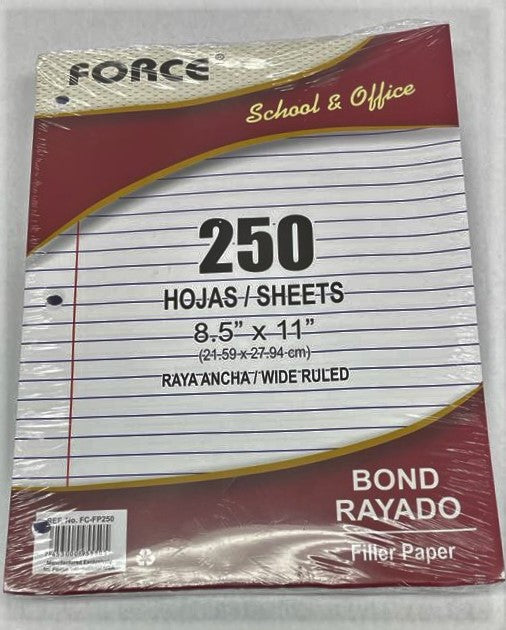 Bond Rayado Force 8.5&quot;X11&quot; (3-Huecos)(250H)