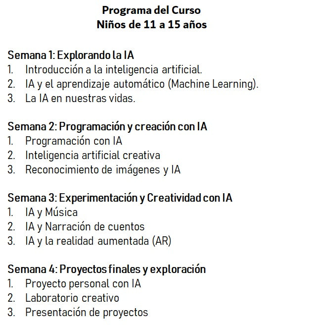 Curso de Verano: &quot;Exploradores del Futuro: Conociendo sobre IA”   Edades: 11 a 15 años